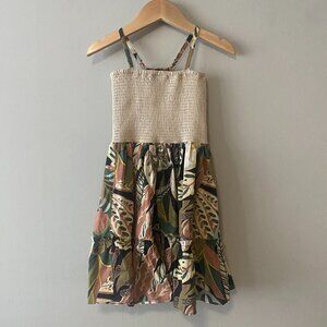 Handmade Children's Cream Multicolour Pattern Tie Spaghetti Strap Dress
